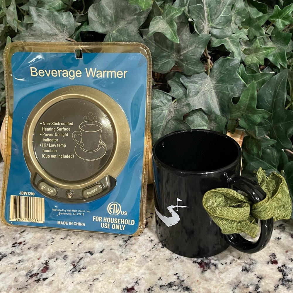 NEW~Black w White Golfers Mug  and Beverage Warmer Set Giftable Set Brand New